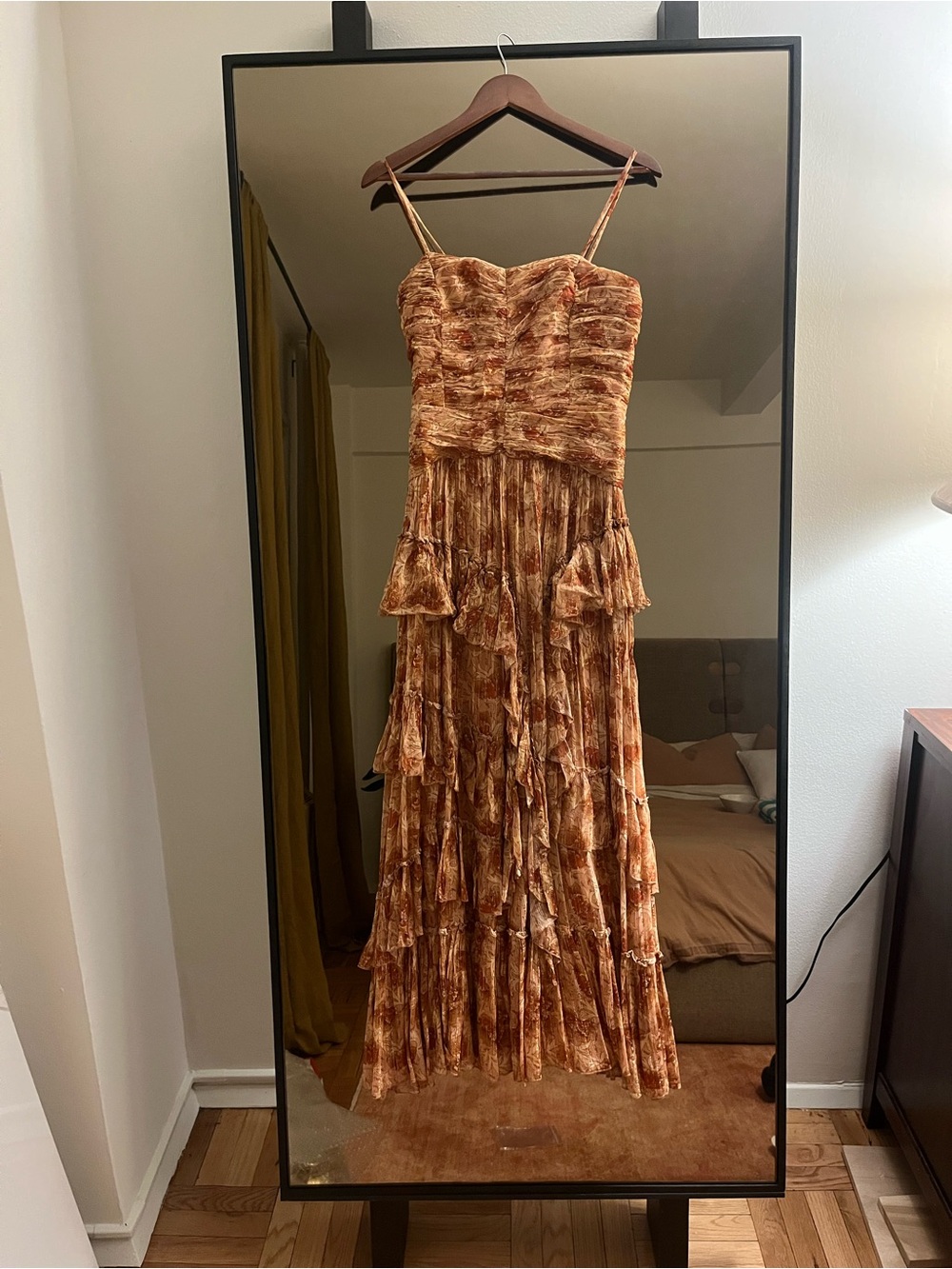 BHLDN Rust Tiered Maxi Dress with Spaghetti Straps